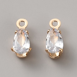 Alloy Pave Clear Cubic Zirconia Teardrop Charms, Light Gold, 7.5x3x3mm, Hole: 0.8mm(FIND-TAC0035-48C-KCG)