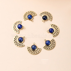 Bohemia Style Natural Lapis Lazuli Pendants, Fan Charms, with Golden Tone Stainless steel Findings, 18x15x5mm(BOHO-PW0001-060C-02)