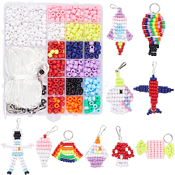 DIY Keychain Making Kit, Including Resin Large Hole Beads, Iron Keychain Clasp Findings & Split Key Rings, Polyester Cord, Mixed Color, 660Pcs/box(DIY-SC0023-63)