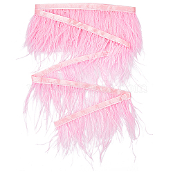 Ostrich Feather Tassel Ribbon, Dyed Feather Polyester Fringe Trimming, Costume Accessories, Pink, 130x0.5mm(DIY-GF0008-68A)