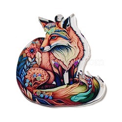 Cartoon Animal Printed Acrylic Pendants Decorations, Wolf, 41.5x38x2mm, Hole: 1.6mm(OACR-R264-01E)
