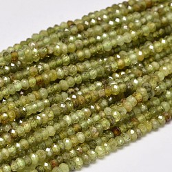 Faceted Rondelle Natural Green Garnet Beads Strands, Andradite Beads, 3x2mm, Hole: 1mm, about 187pcs/strand, 15.5 inch(G-F289-40B)
