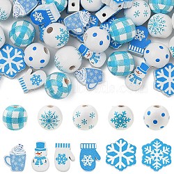 110Pcs 11 Styles Christmas Winter Theme Printed Wood Beads, Dyed, Mixed Shapes, Mixed Shapes, 15.5~19.5x12.5~17.5x5.5~16mm, Hole: 2~4.5mm, 10pcs/style(WOOD-YW0001-92)
