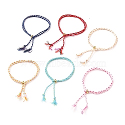 Cotton Braided Cord Bracelets, Multi-Strand Bracelets, with Rondelle Golden Plated Brass Beads, Mixed Color, Single Length: 9-5/8 inch(24.5cm), Total Length: 19-1/4 inch(49cm)(BJEW-JB05694)
