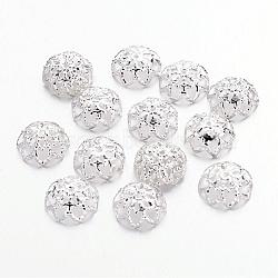 Iron Fancy Bead Caps, Flower, Silver Color Plated, 9x4mm, Hole: 1mm, about 100pcs/10g(X-IFIN-ZX1173-S)