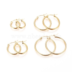 304 Stainless Steel Hoop Earrings for Women, Ring Shape, Mixed Size, Golden, 15~30x2mm, 12 Gauge, Pin: 1x0.7mm, 4pairs/set(EJEW-X0015-02G-01)