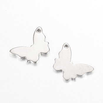 Non-Tarnish 201 Stainless Steel Pendants, Butterfly, Stainless Steel Color, 11x16x1.5mm, Hole: 1mm