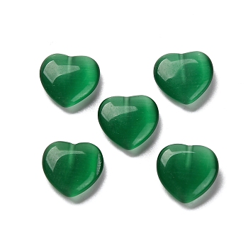 Cat Eye Beads, Heart, Green, 11.5x11.5x3.5mm, Hole: 1mm