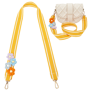 Polycotton Wide Bag Straps, with Crochet Flower & Alloy Swivel Clasp, Orange, 102x3.75x0.2cm