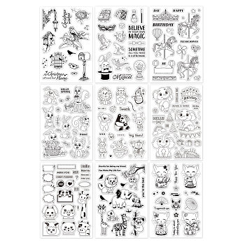 Globleland 9 Sheets 9 Style PVC Plastic Stamps, for DIY Scrapbooking, Photo Album Decorative, Cards Making, Stamp Sheets, Mixed Patterns, 16x11x0.3cm, 1 sheet/style