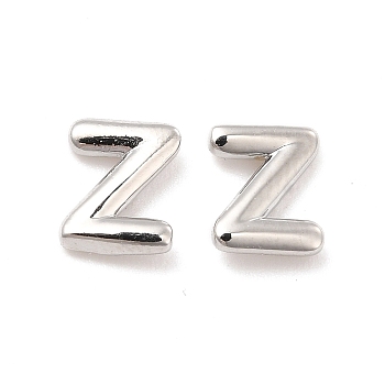 Brass Hollow Out Initial Letter Stud Earrings for Women, Platinum, Lead Free & Cadmium Free, Letter.Z, 7x5.5x1.5mm, Pin: 0.8mm