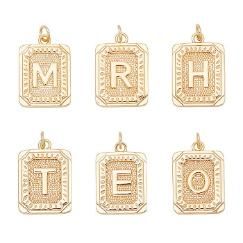 6Pcs 6 Style Brass Pendants, with Jump Rings, Cadmium Free & Nickel Free & Lead Free, Rectangle with Letter, Real 18K Gold Plated, Real 18K Gold Plated, 22.5x16x2mm, Jump Ring: 5x1mm, 3mm inner diameter, 1pc/style