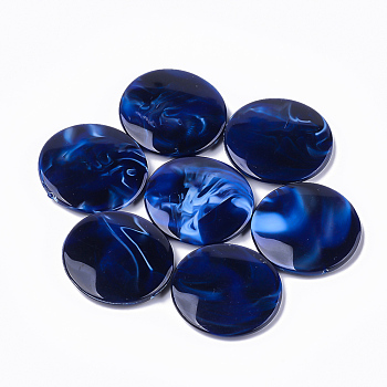 Acrylic Beads, Imitation Gemstone Style, Flat Round, Dark Blue, 32x6mm, Hole: 1.6mm