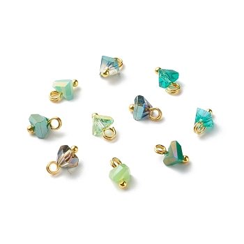 Electroplate Glass Charms, with Brass Ball Head Pins, Triangle, Aquamarine, 8x6x4.5mm, Hole: 1.8mm