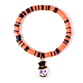 Ghostly Polymer Clay Heishi Stretch Bracelets, Halloween Charm Bracelets for Halloween Party, Skull, 6-7/8 inch(17.5cm)