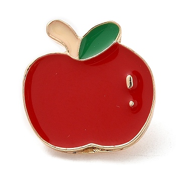 Fruit Theme Enamel Pins, Light Gold Alloy Badge for Backpack Clothes, Teacher's Day, Apple, 18x18x2mm