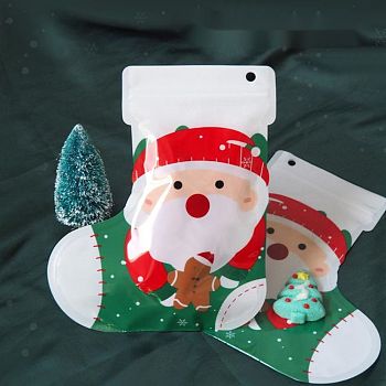 Christmas Theme Boots Plastic Gift Bags, Zip Lock Bags, for Biscuit & Candy Packaging, Santa Claus, 22x19x0.01cm, 10pcs/bag