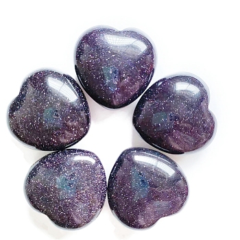 Synthetic Blue Goldstone Healing Stones, Heart Love Stones, Pocket Palm Stones for Reiki Ealancing, 30x30x15mm