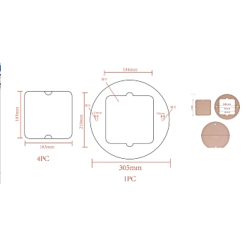 Round & Square MDF Wood Boards, Ceramic Clay Drying Board, Ceramic Making Tool, Dark Goldenrod, 30x0.9cm & 18x18x0.9cm, 5pcs/set