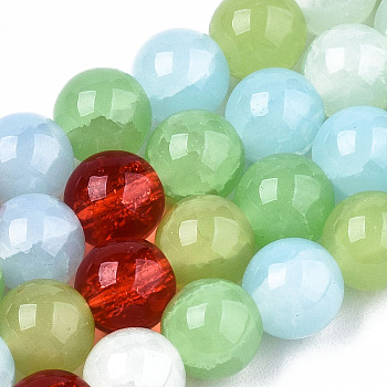 Imitation Jade Glass Beads, Crackle, Dyed & Heated, Round, Colorful, 8x7.5mm, Hole: 1.5mm, about 51~52pcs/strand, 15.35~15.55 inch(39~39.5cm)