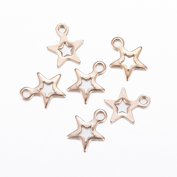 Ion Plating(IP) 304 Stainless Steel Charms, Star, Rose Gold, 8.5x7x0.8mm, Hole: 1.2mm