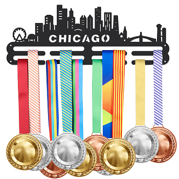 Iron Medal Hanger Holder Display Wall Rack, with Screws, Chicago, Building, 150x400mm