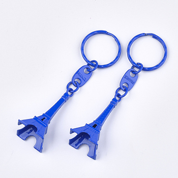Alloy Keychain, with Iron Ring, Eiffel Tower, Dodger Blue, 98mm