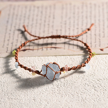 Natural Celestite Braided Bead Bracelet, Waxed Polyester Cord Adjustable Bracelet, 11-3/4~15-3/4 inch(30~40cm)