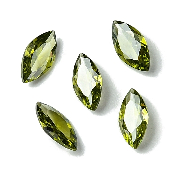 Cubic Zirconia Cabochons, Point Back, Horse Eye, Olive Drab, 8x4x2mm