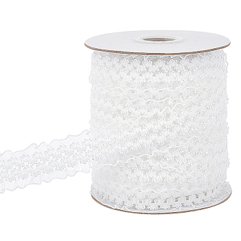 30 Yards Chinlon Pleated Flower Ribbon, Ruffled Lace Trim for Costume Decoration, White, 1~1-1/8 inch(25~29mm)