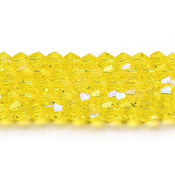 Transparent Electroplate Glass Beads Strands, AB Color Plated, Faceted, Bicone, Yellow, 2mm, about 162~185pcs/strand, 12.76~14.61 inch(32.4~37.1cm)