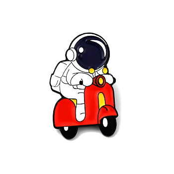 Spaceman Riding on A Motorcycle Enamel Pin, Astronaut Alloy Enamel Brooch for Backpack Clothes, Electrophoresis Black, Red, 27.5x18.5x1.7mm, Pin: 1mm
