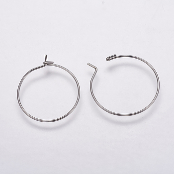 316 Surgical Stainless Steel Hoop Earrings Findings, Wine Glass Charms Findings, Stainless Steel Color, 21 Gauge, 20x0.7mm, Inner Diameter: 19mm