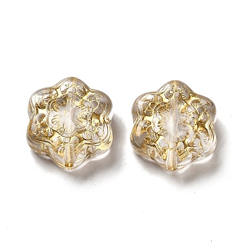 Transparent Plating Acrylic Beads, Golden Metal Enlaced, Flower, Clear, 18.5x17x6.5mm, Hole: 1.5mm, about 315pcs/500g
