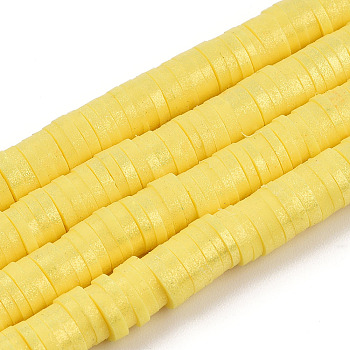 Handmade Polymer Clay Beads Strands, Pearlized, Disc/Flat Round, Heishi Beads, Yellow, 6mm, Hole: 1.5mm, 15.75''(40cm)