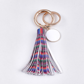 PU Leather Tassel Keychain, with Alloy Enamel Pendants, Iron Key Rings and Alloy Spring Gate Rings, Light Gold, Colorful, 121~128mm