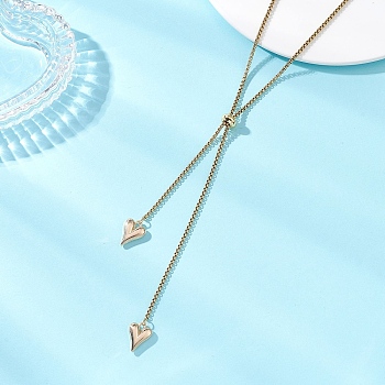 Adjustable Alloy Heart Pendant 304 Stainless Steel Box Chain Lariat Necklaces for Women, Golden, 31.50 inch(80cm)