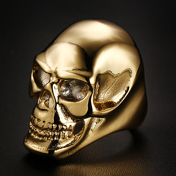 Titanium Steel Skull Finger Ring, Halloween Punk Jewelry for Men Women, Golden, US Size 12(21.4mm)