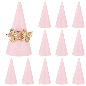 Solid Wood Cone Ring Holder, for Ring Display, Pink, 2.5x5cm, 12pcs/set