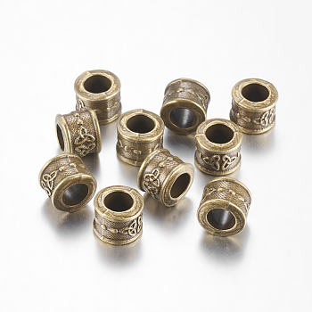 Tibetan Style European Beads, Column with Trinity Knot/Triquetra, Irish, Cadmium Free & Nickel Free & Lead Free, Antique Bronze, 10x8mm, Hole: 6mm