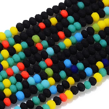 Faceted Glass Beads Strands, Frosted, Rondelle, Colorful, 2.5~3.2x1.8~2.6mm, Hole: 0.8mm, about 185~186pcs/Strand, 15.55~15.75 inch(39.5~40cm)