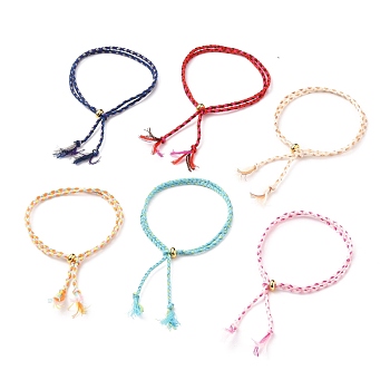 Cotton Braided Cord Bracelets, Multi-Strand Bracelets, with Rondelle Golden Plated Brass Beads, Mixed Color, Single Length: 9-5/8 inch(24.5cm), Total Length: 19-1/4 inch(49cm)