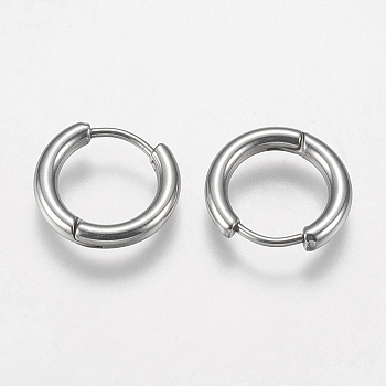 304 Stainless Steel Huggie Hoop Earring Findings, Stainless Steel Color, 14x15x2.5mm, 10 Gauge, Pin: 0.9mm