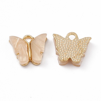Acrylic Charms, with Light Gold Tone Alloy Finding, Butterfly Charm, Bisque, 13x14x3mm, Hole: 2mm