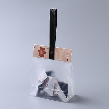 Plastic Transparent Gift Bag, Storage Bags, Self Seal Bag, Top Seal, Rectangle, with Cartoon Card and Sling, Hole and Nail, Light Salmon, 32.5x17x7cm, 10set/bag