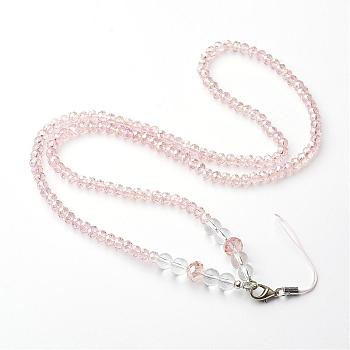 Glass Crystal Beaded Mobile Straps, with Iron Lobster Clasp, Platinum, Bisque, 18.1 inch