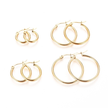 304 Stainless Steel Hoop Earrings for Women, Ring Shape, Mixed Size, Golden, 15~30x2mm, 12 Gauge, Pin: 1x0.7mm, 4pairs/set