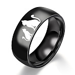 Cat Shape Pattern 201 Stainless Steel Finger Rings, Black, US Size 11(20.6mm)(FS-WG30D97-12)