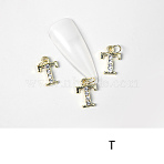 Alloy Rhinestone Cabochons, Nail Art Decoration Accessories, with Jump Ring, Letter, Golden, Letter.T, 11~14x5~12mm(MRMJ-T056-93G-T)