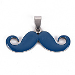 201 Stainless Steel Enamel Pendants, Museache, Marine Blue, 16.5~17.5x39.5~40.5x2mm, Hole: 8x4mm(STAS-S110-075L)